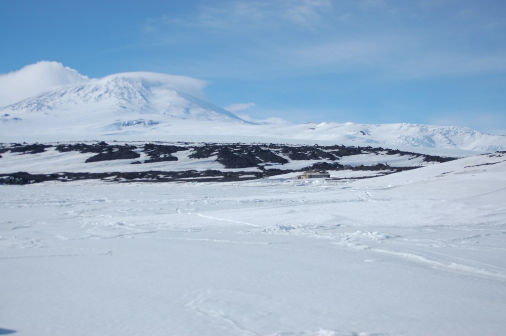 A wide shot of the Terra Nova hut at Cape Evans, 2019