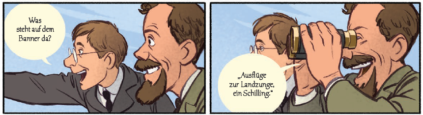 Some panels of the Worst Journey graphic novel (vol.1) translated into German