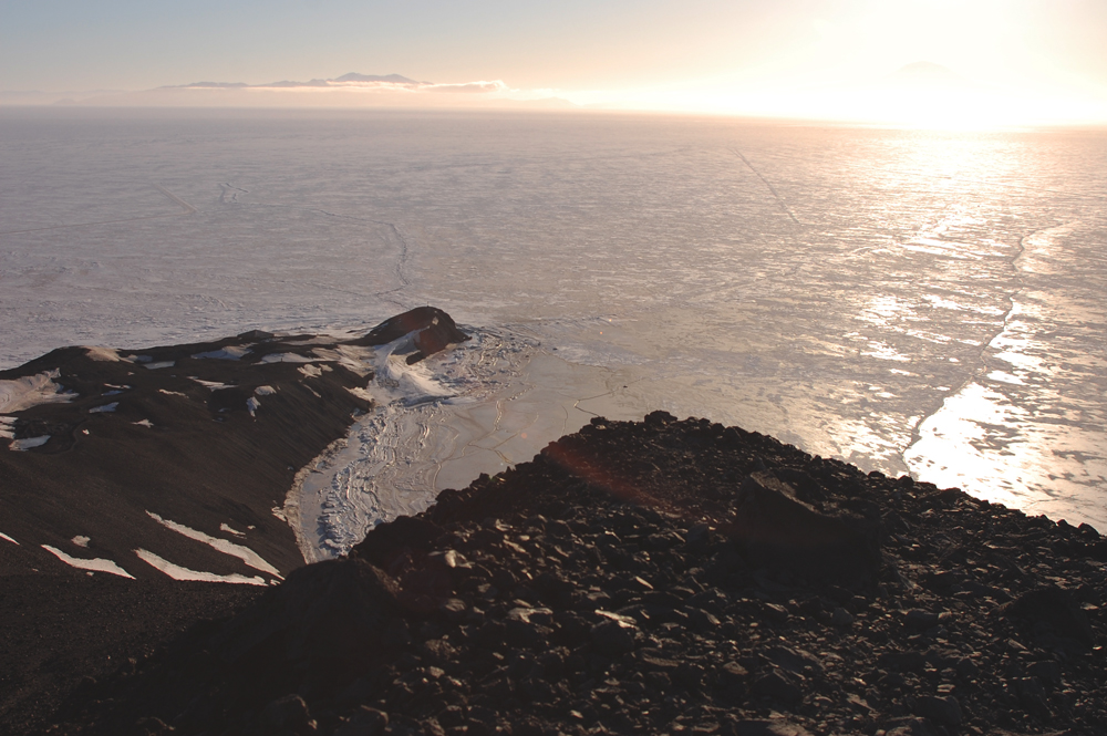 A view down to the Discovery Hut from Arrival