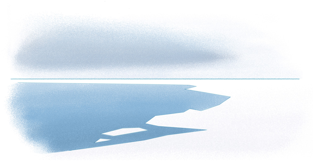 A diagram showing how the bottom of clouds reflects the dark water vs the white ice.